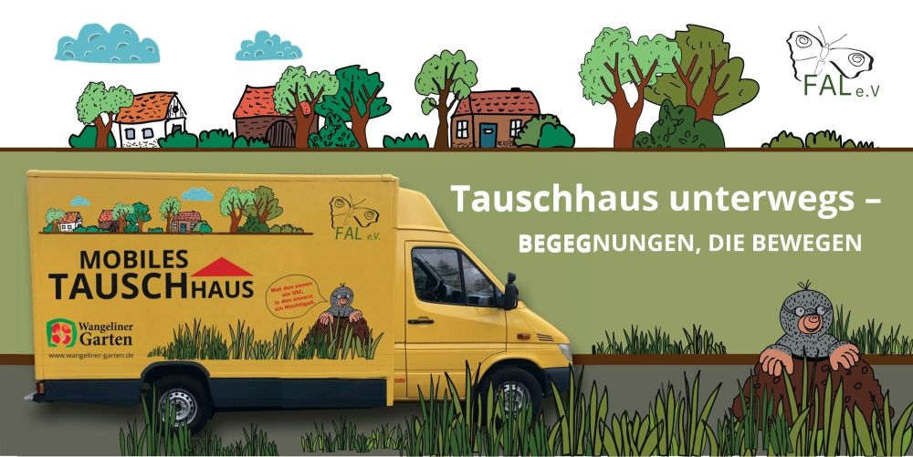 Werbekarte des Mobilen Tauschhaus-Projekts aus Wangelin